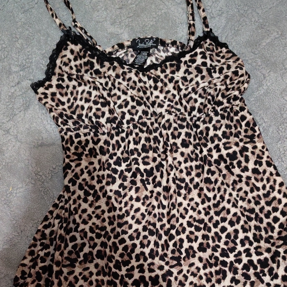 Rene Rofe Leopard Print Lace-Trim Cami in Beige and Black